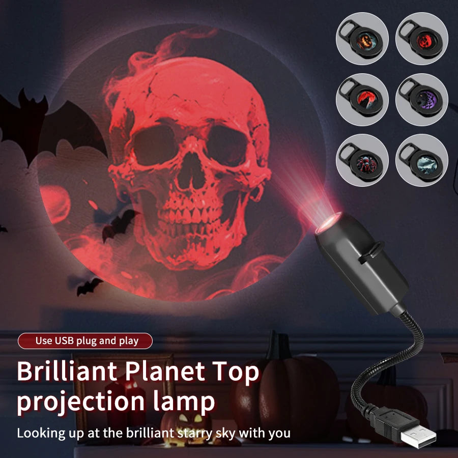Halloween LED Projection Light | Pumpkin & Moon Atmosphere Lamp for Room Decor